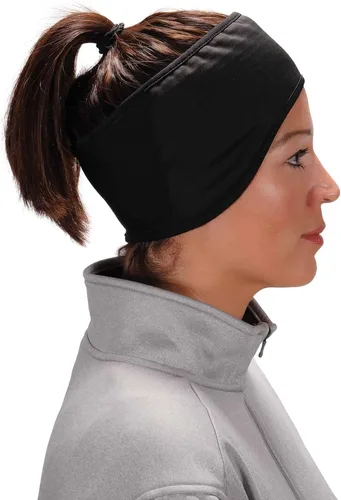 Vista 2 de Ergodyne Gorro de invierno de 2 capas para mujer, diadema de forro polar, elastano, negro, talla única de EE. UU