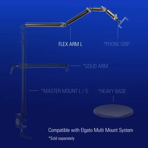 Vista 5 de Elgato Flex Arm L, Brazo Articulado Premium de 4 Secciones para Montaje y Ajuste Fácil de Luces, Cámaras y Micrófonos, para Transmisiones