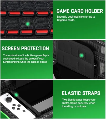 Vista 3 de Kawaye Funda para Switch compatible con Nintendo Switch y Switch OLED, funda para Switch verde y negro