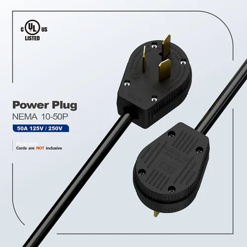 Vista 9 de NEMA 10-50P 50A 125/250V Secadora Ángulo de Rango Enchufe LK3351 3-pole grounding straight blade plug; UL94-V0 nylon housing, fits up to 8AWG 3C