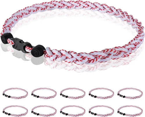 Vista 23 de Paquete de 12 Collares de Béisbol de 18 Pulgadas, Regalo de Equipo para Fanáticos de Béisbol, Diseño de Cuerda Tornado de Titanio Triple Trenzado