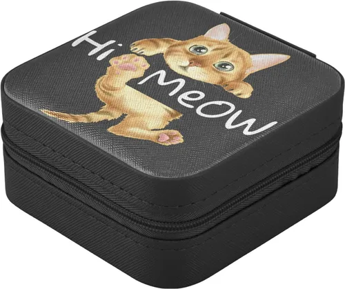 Vista 3 de Emelivor Joyero de viaje con diseño de gato divertido, de piel sintética, portátil, organizador de joyas de viaje, pequeño joyero para anillo