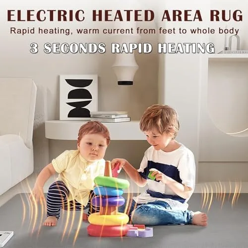 Vista 2 de Electric Heated Floor Rug - 60 Levels Adjustable Thermostat, 12-Hour Timer, Indoor Area Heater Mat, Soft Carpet for Warmth & Comfort, 80x100cm
