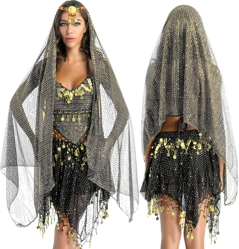 Vista 5 de Traje de baile indio para mujer, traje de baile del vientre, traje de disfraz de carnaval de Halloween