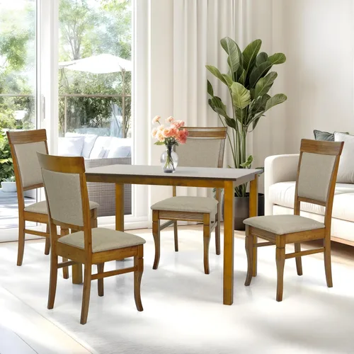 Vista 8 de Juego de mesa de comedor de 5 piezas, 4 sillas tapizadas Ronda de madera maciza de estilo clásico con mesa de comedor rectangular, juego de cocina