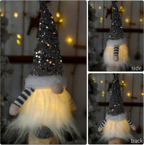 Vista 3 de 2 gnomos de Navidad de lentejuelas con luces, hechos a mano, 12 pulgadas, funciona con pilas, gnomo de Navidad preiluminado, para adornos de Navidad