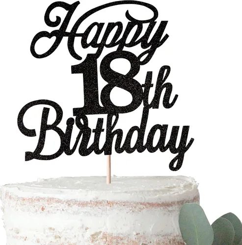 Vista 34 de Rsstarxi 1 paquete de decoración para tarta de cumpleaños 8 con purpurina negra de 8 años y fabulosos saludos a 8 años de edad, para celebrar el 8º