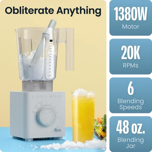 Vista 3 de Chefman Obliterator - Licuadora de encimera de 48 onzas para batidos, motor de 1380 W para triturar hielo, nueces y frutas congeladas con cuchilla