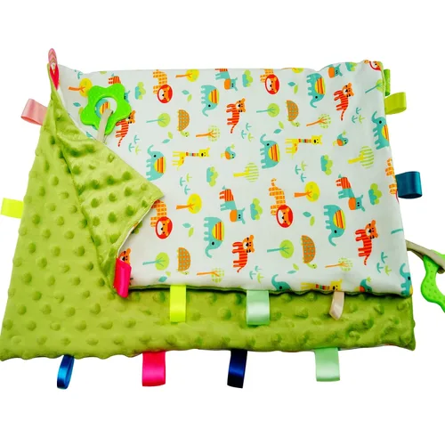 Vista 14 de Loveys Minky Dot - Manta de seguridad con características sensoriales Taggy, manta de felpa suave y relajante para bebés de 3 a 12 meses, 10 x 10