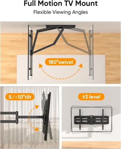 Vista 7 de FORGING MOUNT Soporte de pared para TV de brazo largo con extensión de 42.9 pulgadas y regleta de alimentación para televisores de 60 a 120