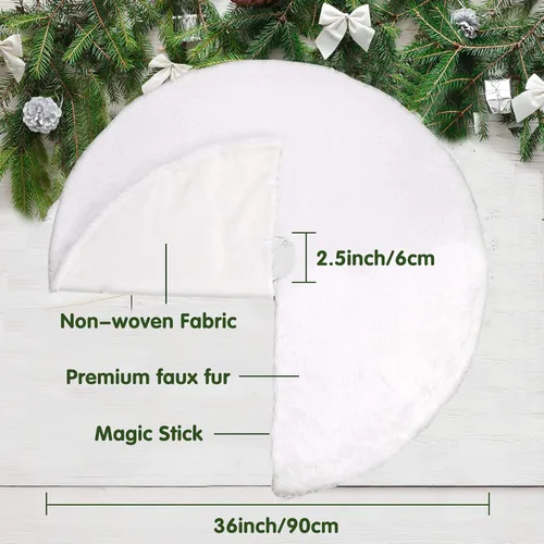 Vista 5 de Falda de árbol de Navidad de 36 pulgadas, falda de felpa para árbol de Navidad, decoraciones de árbol de Navidad para fiesta de Feliz Navidad