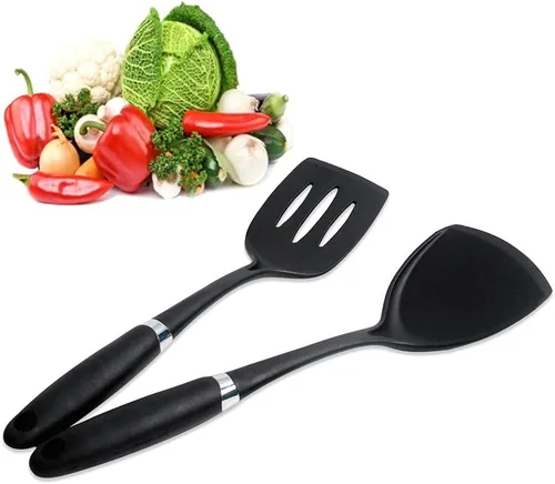 Vista 6 de Juego de herramientas de cocina de nailon resistente a altas temperaturas, kit de palas de 10 piezas de utensilios de cocina negros, suministros