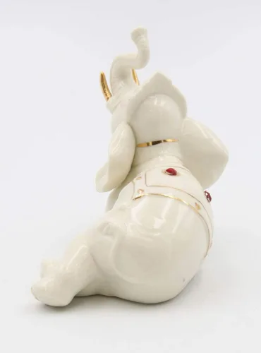 Vista 3 de Cosmos Gifts Figura fina y elegante de porcelana de jade con detalles dorados, 5-1/4 pulgadas de largo