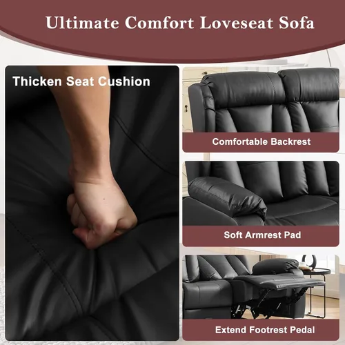 Vista 7 de Sofá biplaza reclinable manual de 110 pulgadas, sillón reclinable de 4 asientos con consola, mesa plegable y salidas integradas, sofá reclinable