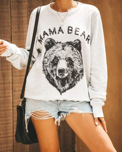 Vista 2 de Blooming Jelly - Sudadera holgada de manga larga para mujer, de cuello redondo con estampado de mamá oso
