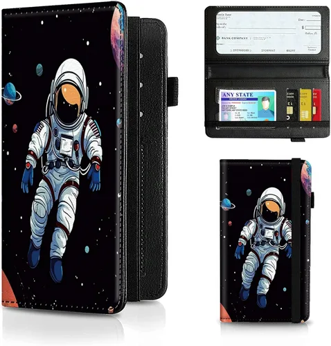 Vista 140 de Funda para chequera para hombres y mujeres, cartera de cuero RFID con ranuras para tarjetas de crédito, soporte de cheques duplicados personales
