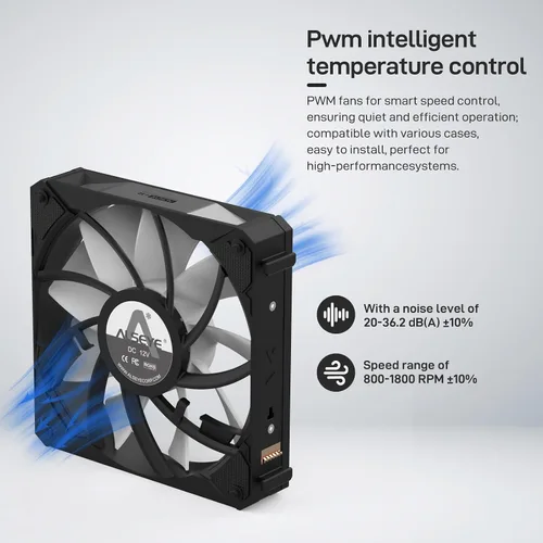 Vista 3 de ALSEYE Infinity i12 PC Case Fan, estructura de conexión a presión ARGB y PWM 4.724 in PC Case Cooling Fan - Negro