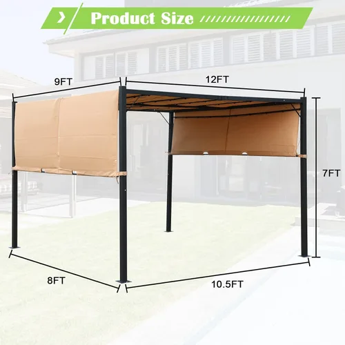 Vista 6 de Pérgola de metal resistente para patios, pérgolas retráctiles de 10 x 10 pies con cubierta de toldo resistente a los rayos UV, pérgolas y cenadores
