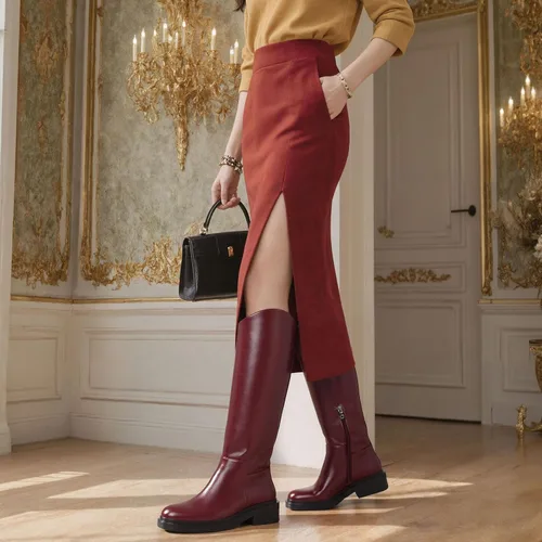 Vista 2 de Knee High Boots for Women Round Toe Flat Low Chunky Heel Boot Side Zipper Dress Long Fashion Tall Boot Fall Winter Riding Boots