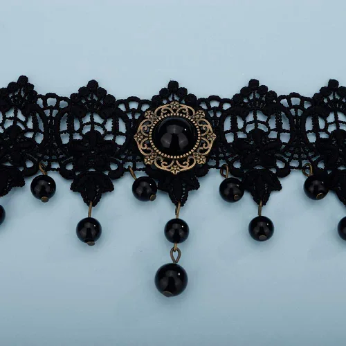 Vista 6 de Elegante collar de encaje negro vintage con flores a juego ligero para mujeres y niñas, gargantilla de piedra bohemia para adolescentes, niñas