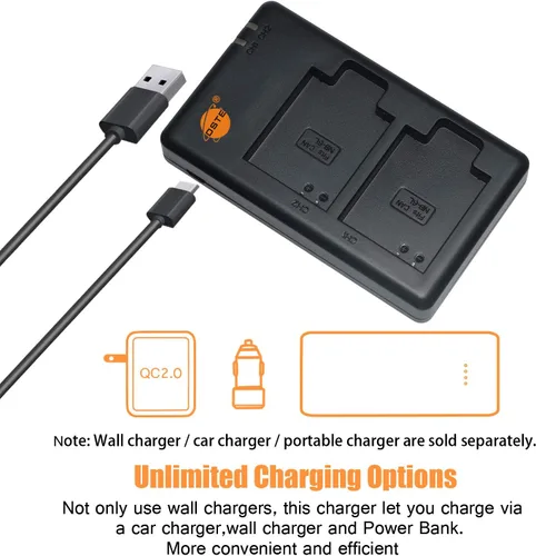 Vista 2 de DSTE NB-6L NB-6LH Cargador de batería dual rápido con cable micro USB compatible con Canon CB-2LY y PowerShot SX530 HS, S95, SX610 HS, SX280 HS
