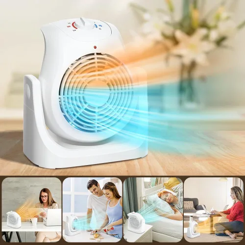 Vista 7 de LifePlus Combo de Ventilador y Calentador 2 en 1, Ventilador de Escritorio de Enfriamiento Portátil, Ventilador Circulador de Aire Inclinación