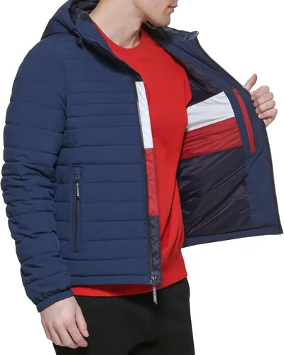 Vista 6 de Tommy Hilfiger chamarra plegable de poliéster elástico con capucha para hombre Medianoche