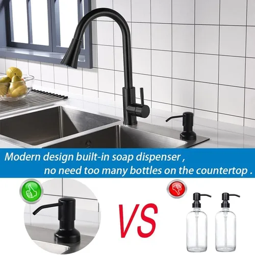 Vista 2 de Dispensador de jabón integrado para fregadero de cocina, dispensador de jabón de cocina, juego de bomba de acero inoxidable para jabón o loción