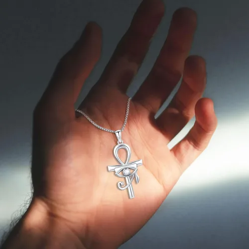 Vista 8 de Eye Of Horus Necklace 925 Sterling Silver with Blue Zircon Ankh Cross Necklace Necklace Evil Eye Necklace Amulet Necklace Ancient Egyptian Jewelry