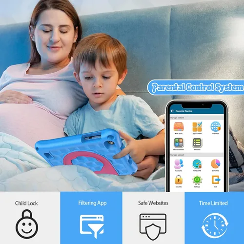 Vista 3 de VASOUN Tablet infantil de 7 pulgadas para niños pequeños, Android 13 32 GB de RAM con doble cámara WiFi, control parental, Bluetooth, a prueba