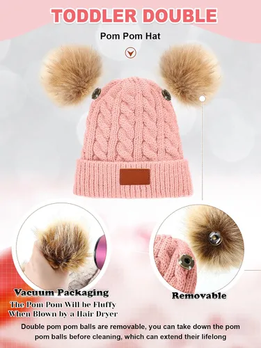 Vista 4 de SATINIOR Juego de 3 guantes de gorro para niños pequeños, sombreros de invierno cálidos de punto con lazo para bebés niñas niños de 0 a 6 años