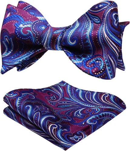 Vista 159 de HISDERN Pajaritas para hombre, corbatín de cachemira para hombre, corbata de lazo y bolsillo cuadrado, juego formal de esmoquin para boda