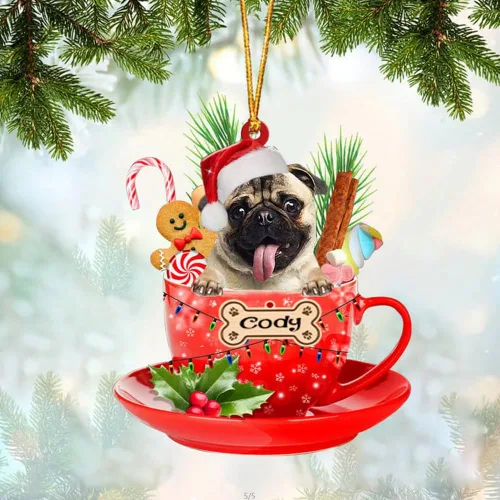 Vista 17 de NAZENTI Adorno personalizado de Alaskan Malamute en taza roja, adorno de Navidad personalizado para perros amantes de las mascotas, colgante