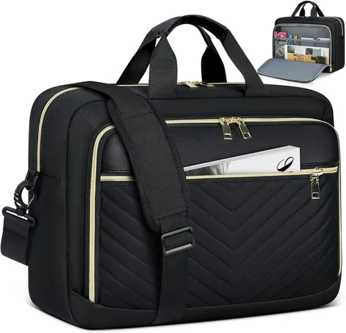 Vista 12 de NEWHEY Bolsa para laptop de 17.3 pulgadas, maletín para computadora portátil para mujeres y hombres, bolsa de hombro impermeable, bolsa de mensajero