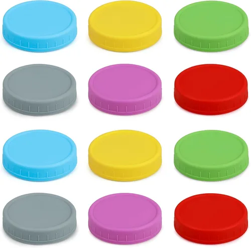 Vista 8 de Paquete de 12 tapas para frascos Mason de boca regular para Ball, Kerr y más, tapas de almacenamiento de plástico multicolor para tarros Mason