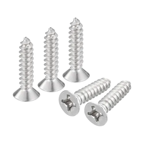 Vista 7 de uxcell Tornillos de chapa de cabeza plana #4x1, 50 tornillos de madera Phillips Drive Tornillos de acero inoxidable 304 Autoperforantes
