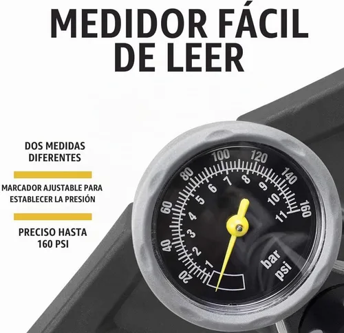 Vista 4 de BV Bomba de bicicleta duradera para bicicleta de 17/24 pulgadas, cabezal de válvula inteligente, 160 psi, reversible automáticamente Presta