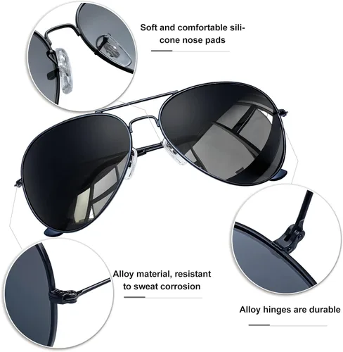 Vista 3 de KANASTAL Aviator Sunglasses Men Women Military Polarized Sunglasses UV400 Negro/Negro