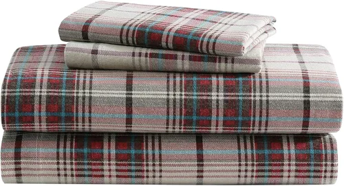 Vista 22 de Eddie Bauer - Sábanas de cama individual, juego de ropa de cama de franela de algodón con funda de almohada a juego, cepilladas para mayor suavidad