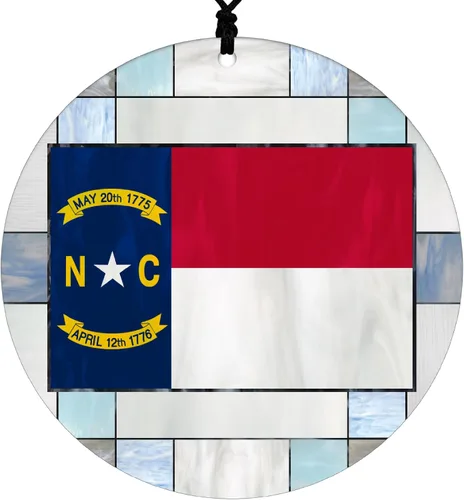 Vista 8 de Adorno navideño de Alabama – Efecto de diseño de vitrales de imitación con bandera estatal – Decoración de disco acrílico colgante 2026 para árbol