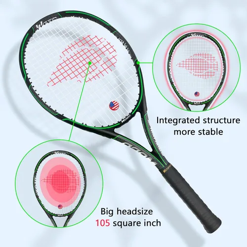 Vista 3 de Raqueta de tenis para 2 jugadores para adultos, perfecta para jugadores principiantes y profesionales, raqueta de tenis de velocidad de 27 pulgadas