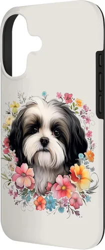 Vista 2 de Shih Tzu Mom Floral Dog Lover Vintage Flowers Cute Case for iPhone 17