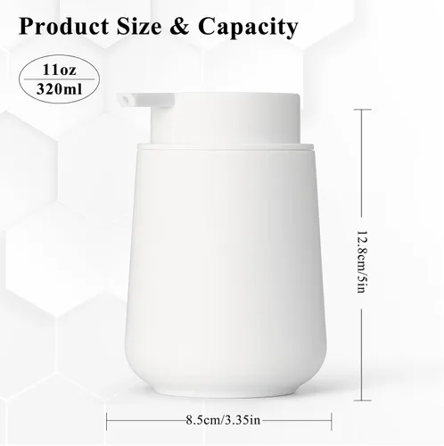 Vista 5 de Dispensador de jabón líquido de manos de plástico, botella de jabón recargable de 11 onzas para encimeras de baño y cocina, moderno blanco mate
