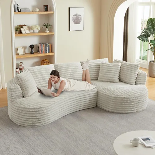 Vista 23 de JUSTONE Sofá modular moderno de 104.72 pulgadas, cómodo sofá de asiento profundo con 2 almohadas para sala de estar, dormitorio, apartamento
