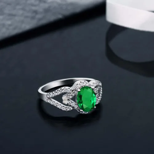 Vista 4 de Gem Stone King Anillo de plata de ley 925 con esmeralda simulada verde para mujer, 2.12 quilates (disponible en 5,6,7,8,9), Metal Gema, esmeralda