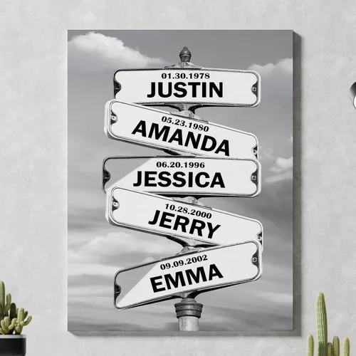 Vista 25 de Chiside Letrero de calle familiar con nombre, lienzo artístico para decoración del hogar, lienzo personalizado con nombres de familia, fecha