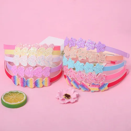 Vista 6 de Diademas para niñas, 10 unidades, diadema brillante para bebé, bandas para el cabello con purpurina, bandas coloridas para la cabeza para niñas