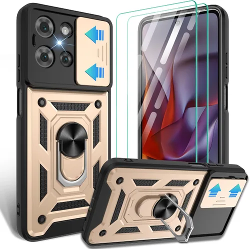 Vista 23 de Gritup Funda para Moto G Stylus 5G-2021 con cubierta deslizante para cámara 1 paquete de protectores de pantalla HD Soporte de metal giratorio