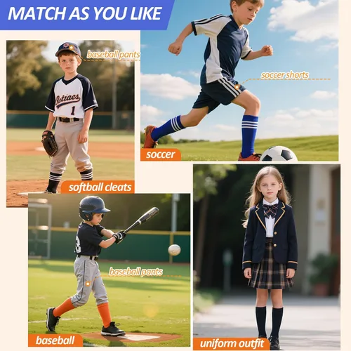 Vista 6 de American Trends Calcetines de fútbol para niños y jóvenes, calcetines largos hasta la rodilla para niños y niñas, béisbol, sóftbol, fútbol de 1 a 12