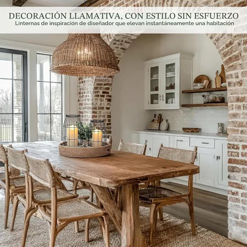Vista 6 de Juego de 2 linternas de granja rústica - Elegantes linternas decorativas para tu sala de estar, repisa de chimenea o mesa de comedor de la cocina